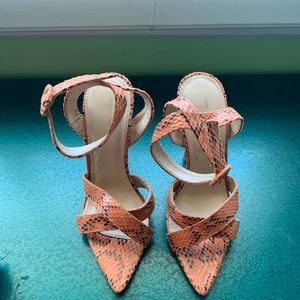 Orange Faux Snakeskin Ankle Strap Heels